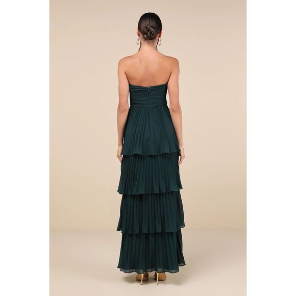 Lulus Seriously Sensational Emerald Strapless Tiered Maxi Dress Size L NWT - Picture 2 of 9